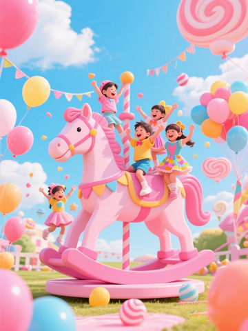 六一儿童节木马素材