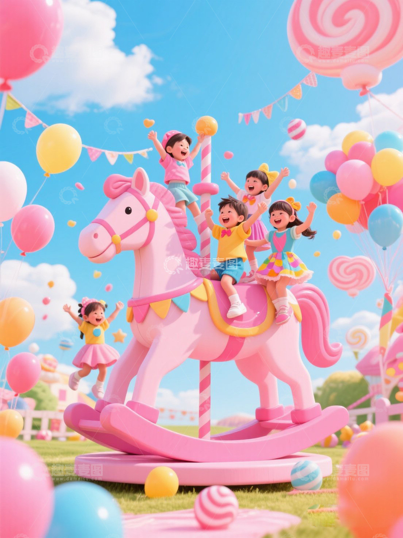 高清大图下载【趣麦麦图】六一儿童节木马素材
