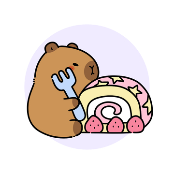 卡皮巴拉吃甜品可爱插画