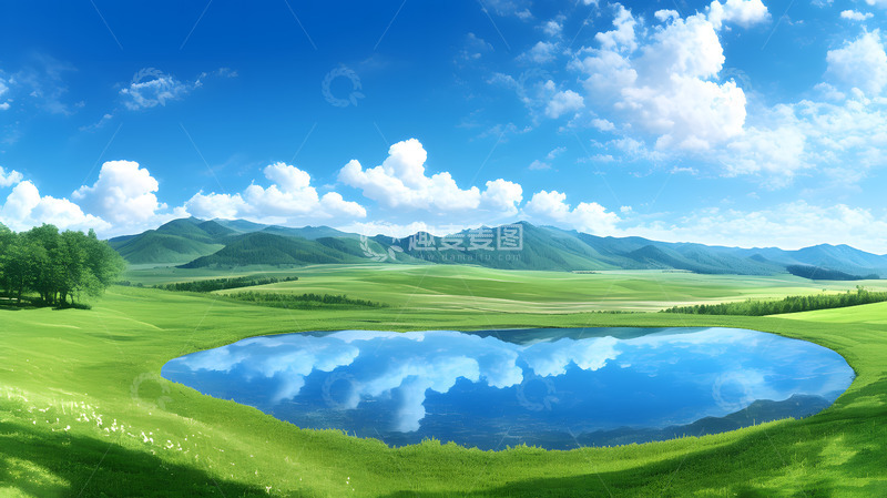 高清大图下载【趣麦麦图】夏天草地上的天空云彩