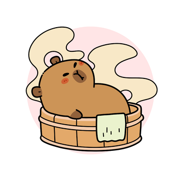 卡通水豚惬意泡澡