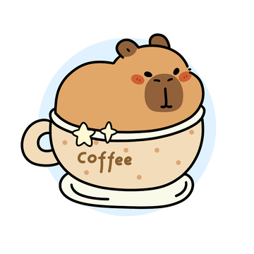 卡通水豚咖啡插画图案