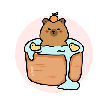 卡通水豚泡澡插画图案