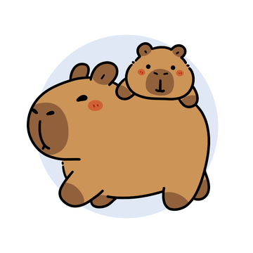 卡通呆萌水豚温馨插画