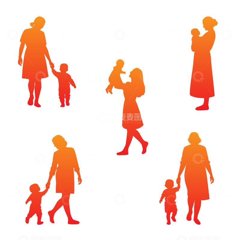 源文件下载【趣麦麦图】-母亲节人物剪影免抠元素