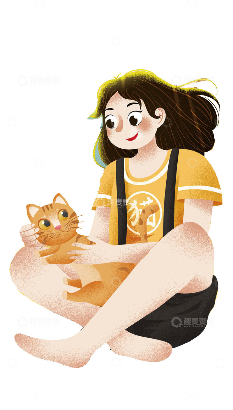 高清大图下载【趣麦麦图】小姑娘怀抱小猫