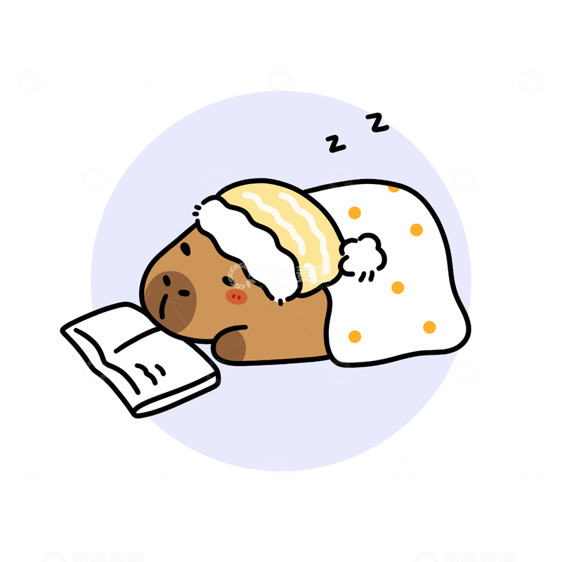 睡觉的卡皮巴拉卡通插画