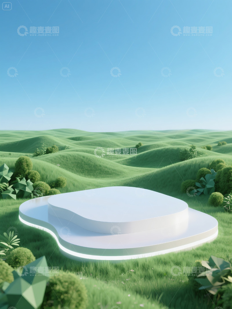 春天草原绿色白色电圆台背景