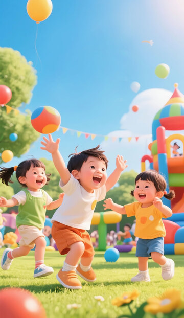 彩色3d卡通61六一儿童节摄影图