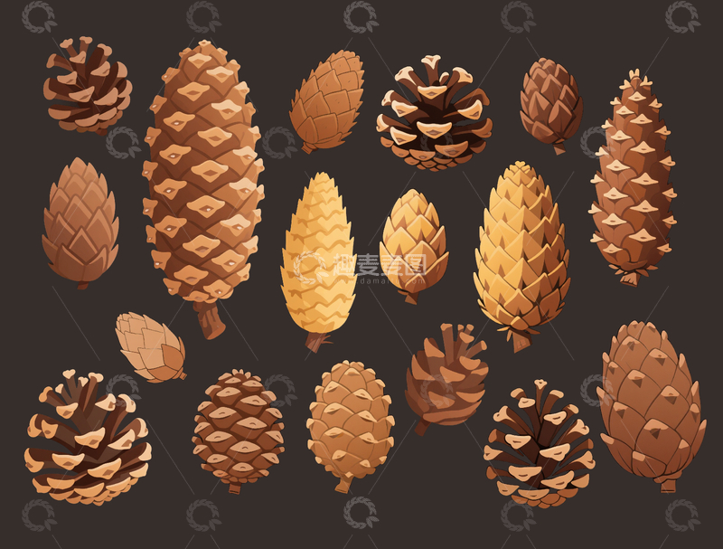 源文件下载【趣麦麦图】扁平化松塔素材
