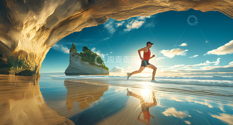 高清大图下载【趣麦麦图】海边跑步人物摄影5