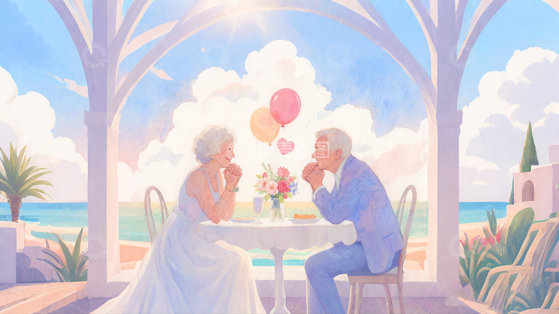 高清大图下载【趣麦麦图】情人节水彩风格情侣3