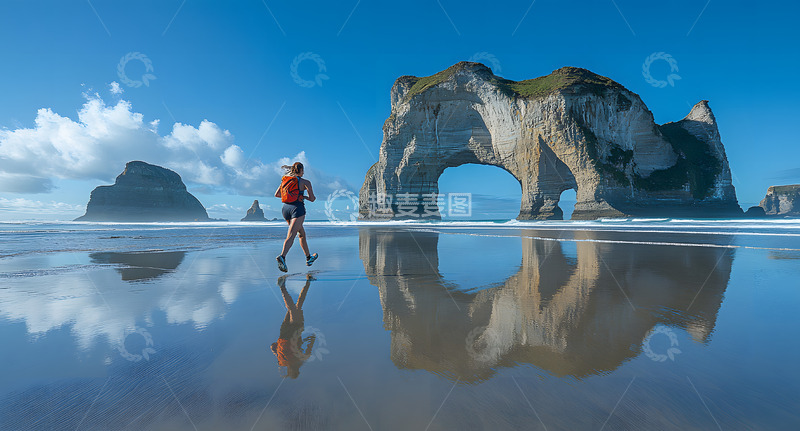 高清大图下载【趣麦麦图】海边跑步人物摄影1