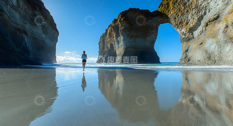 高清大图下载【趣麦麦图】海边跑步人物摄影
