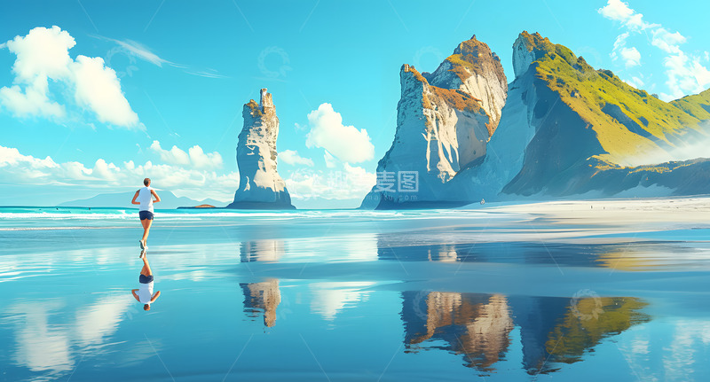 高清大图下载【趣麦麦图】海边跑步人物摄影2
