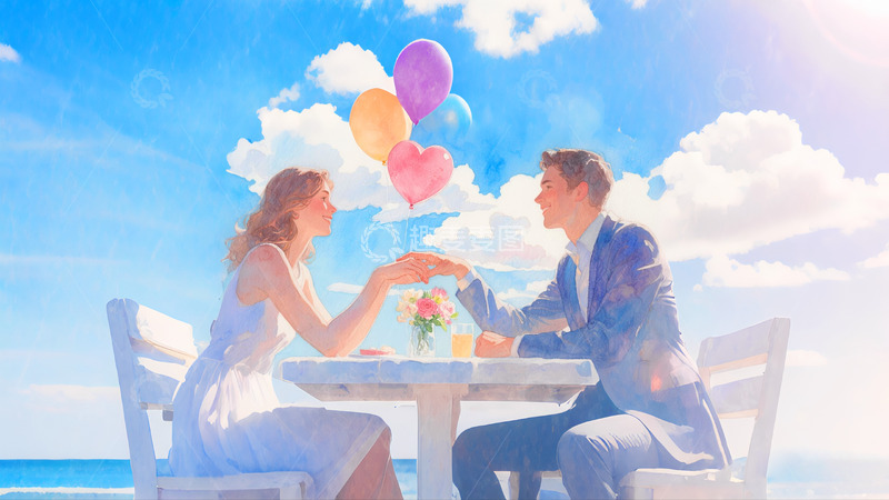 高清大图下载【趣麦麦图】情人节水彩风格情侣