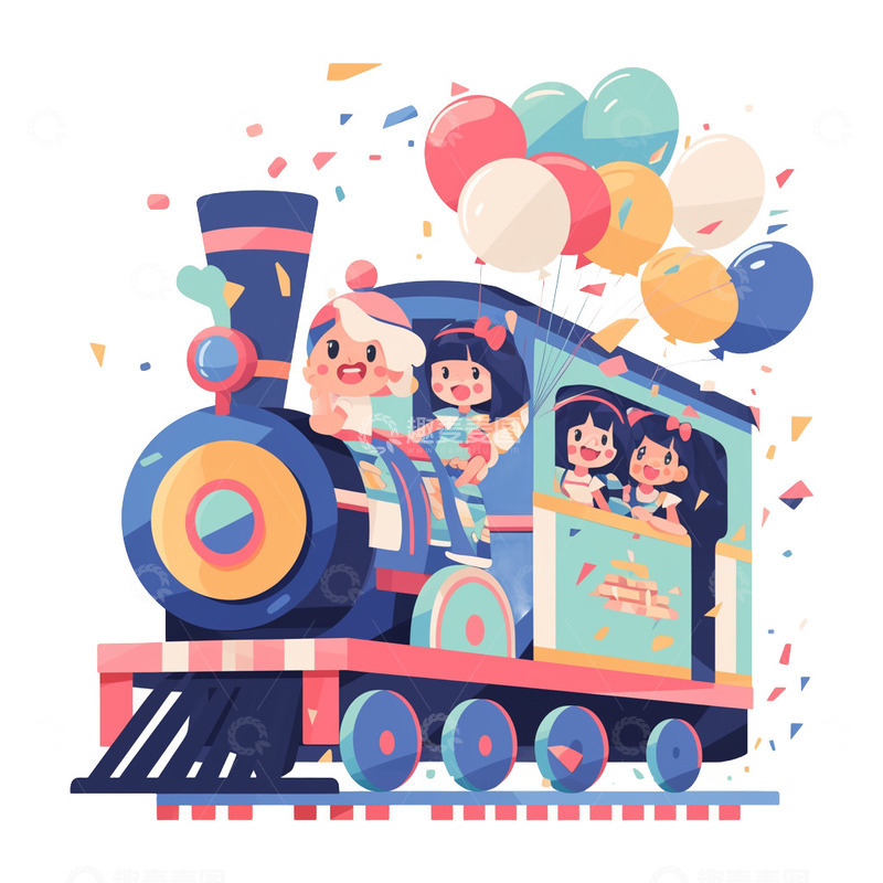 高清大图下载【趣麦麦图】七彩小火车手绘卡通元素5