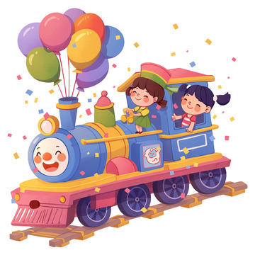 七彩小火车手绘卡通元素