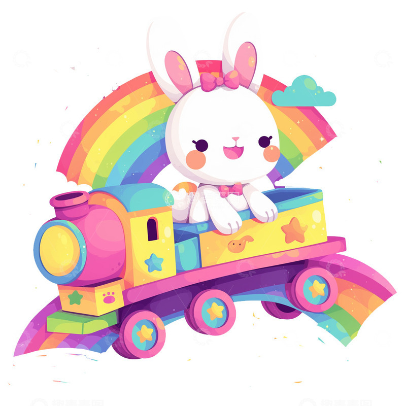 高清大图下载【趣麦麦图】七彩小火车手绘卡通元素2