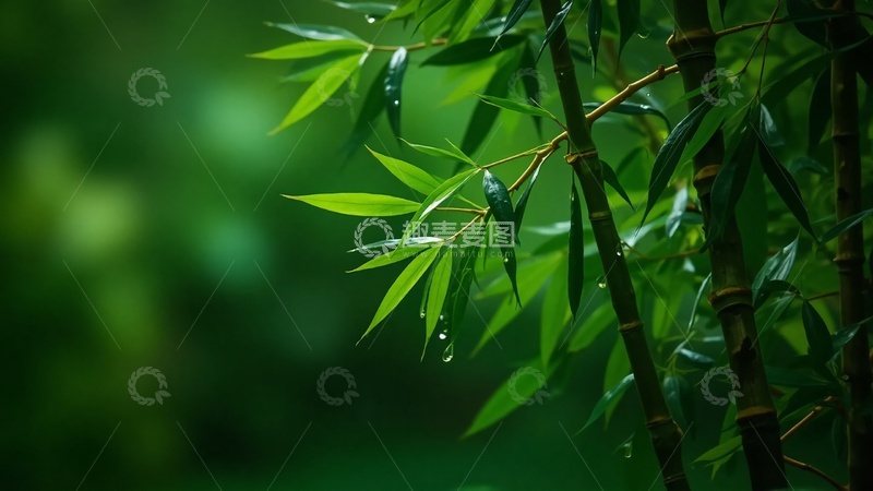高清大图下载【趣麦麦图】雨中绿竹 竹叶