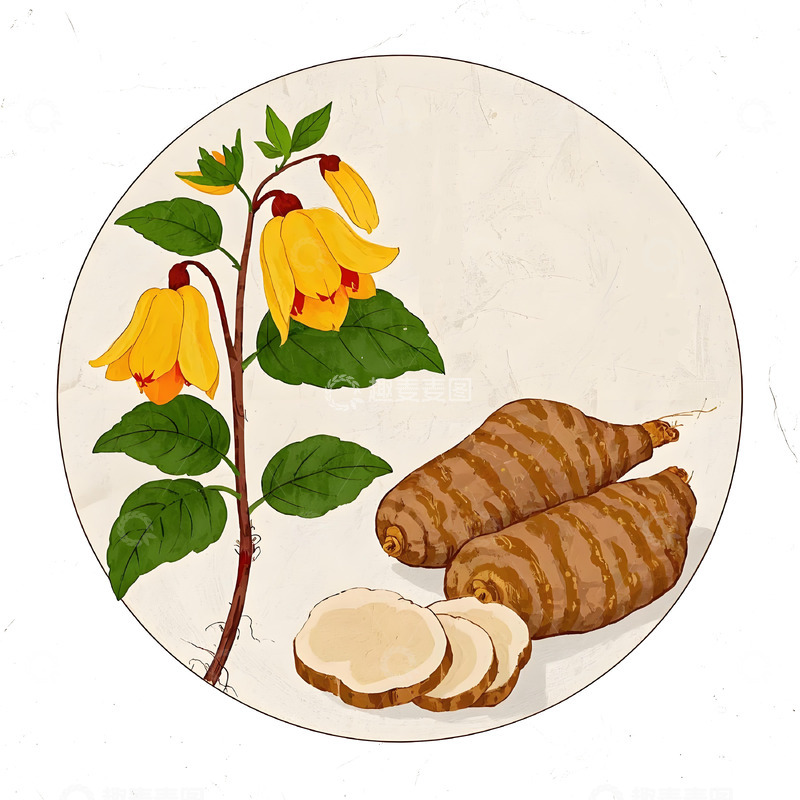 高清大图下载【趣麦麦图】中草药天麻植物插画素材