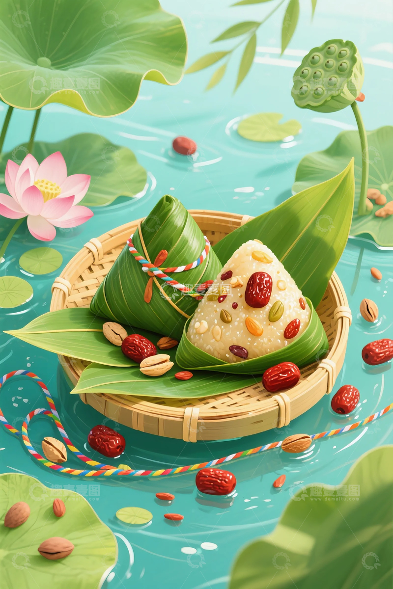 高清大图下载【趣麦麦图】端午主题的粽子插画 