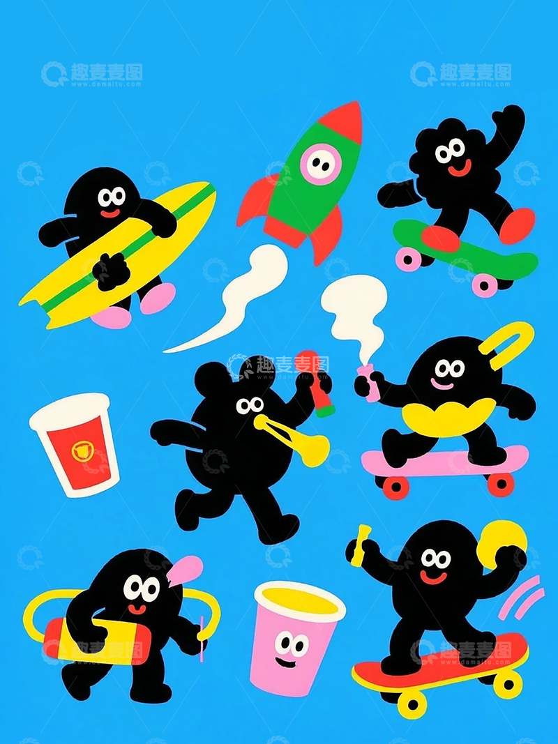 卡通风格的创意海报人物贴纸 