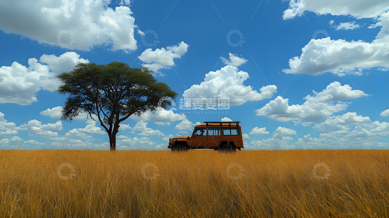高清大图下载【趣麦麦图】非洲大草原上的越野车