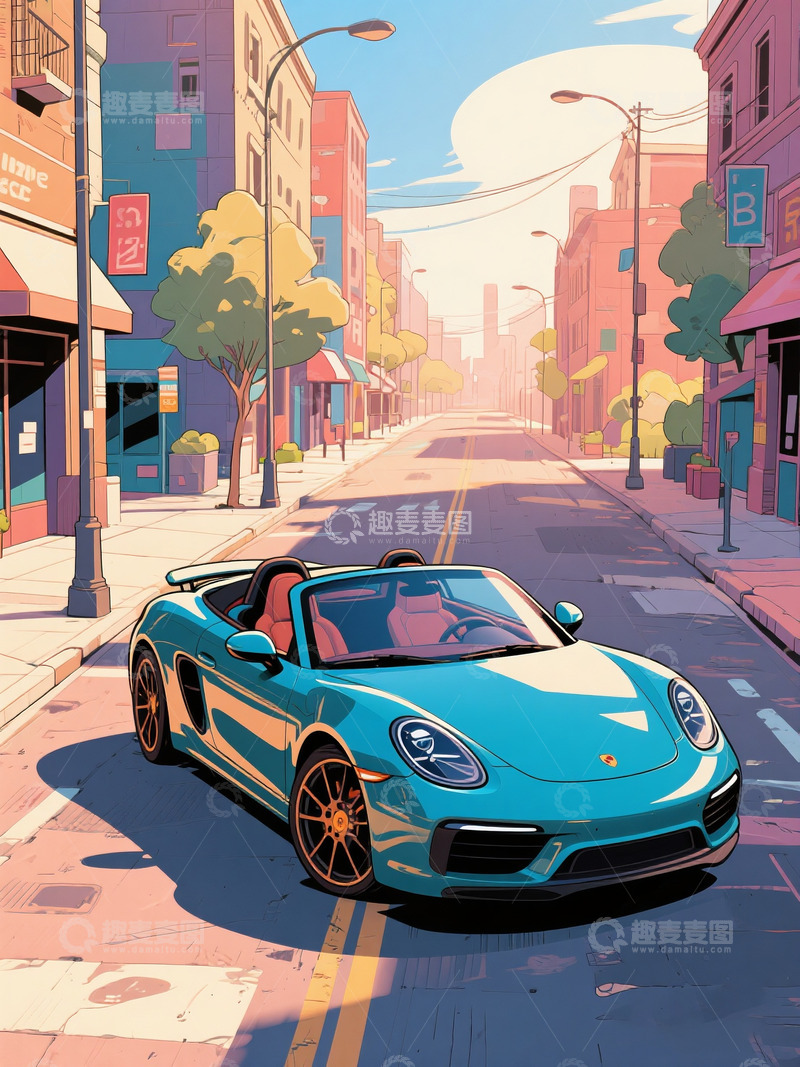 高清大图下载【趣麦麦图】敞篷跑车复古漫画风格3