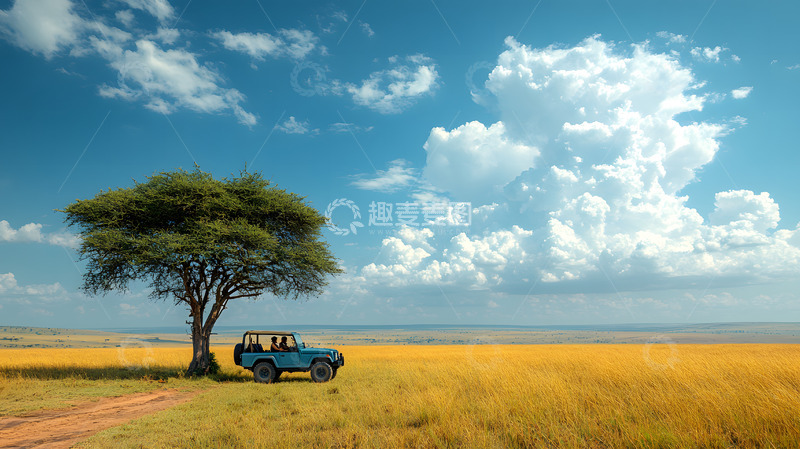 高清大图下载【趣麦麦图】非洲大草原上的越野车1