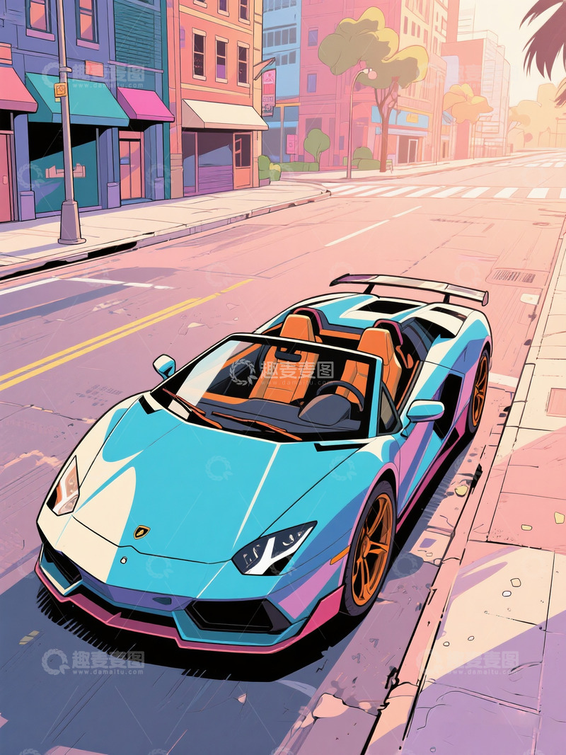 高清大图下载【趣麦麦图】敞篷跑车复古漫画风格