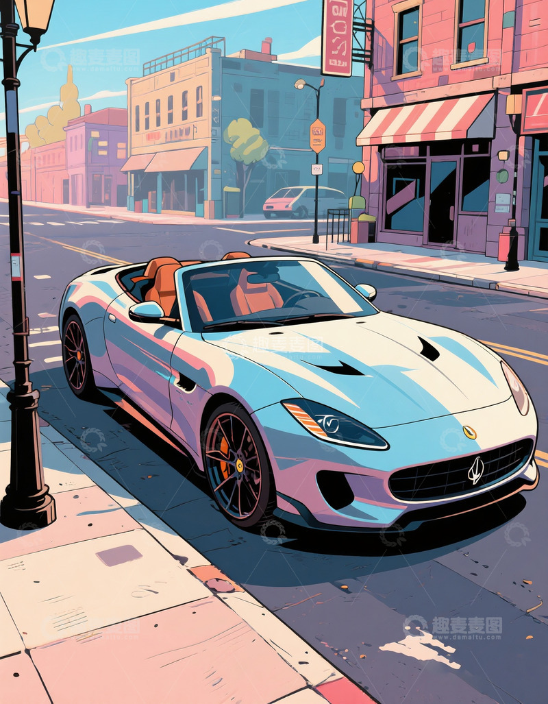 高清大图下载【趣麦麦图】敞篷跑车复古漫画风格2