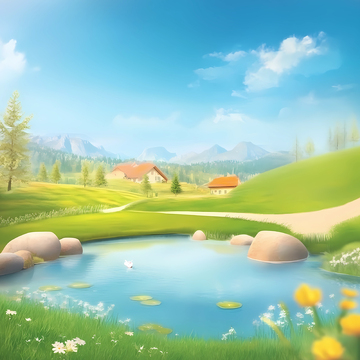 卡通动漫山水风景图