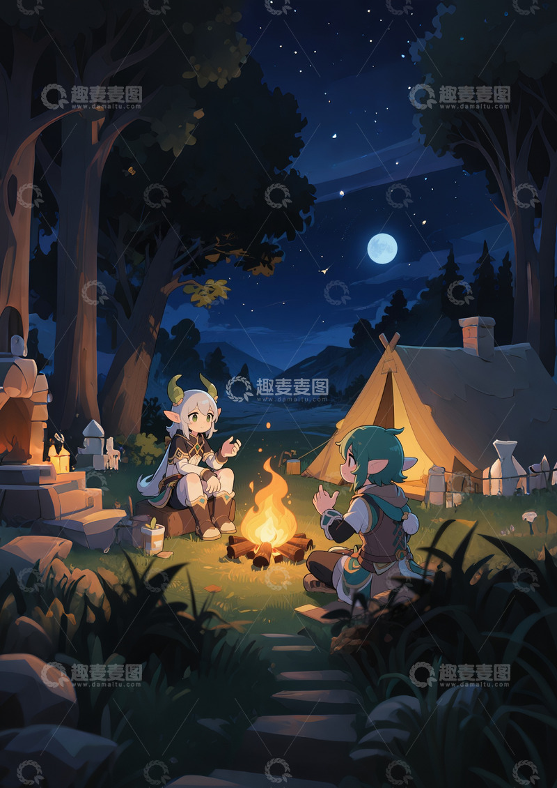 高清大图下载【趣麦麦图】精灵深夜讲故事场景