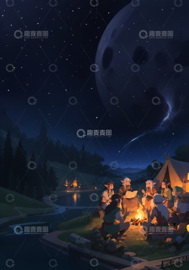 高清大图下载【趣麦麦图】精灵深夜讲故事场景1