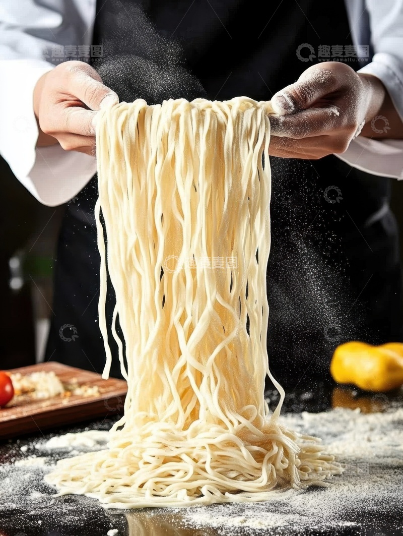 高清大图下载【趣麦麦图】厨师提着一把拉面