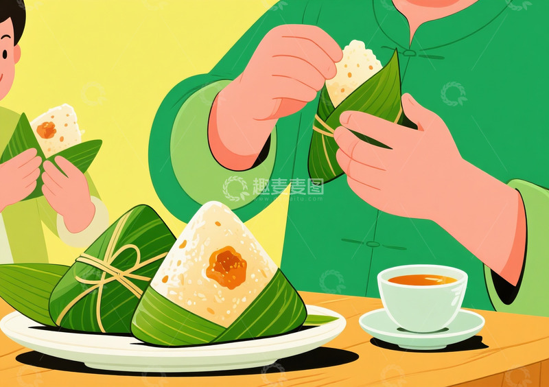 高清大图下载【趣麦麦图】吃粽子特写