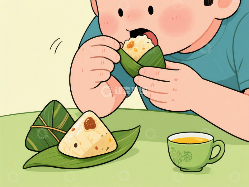 高清大图下载【趣麦麦图】吃粽子特写3