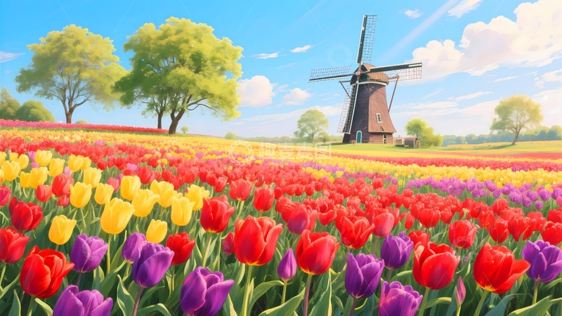 高清大图下载【趣麦麦图】郁金香墙画图片2