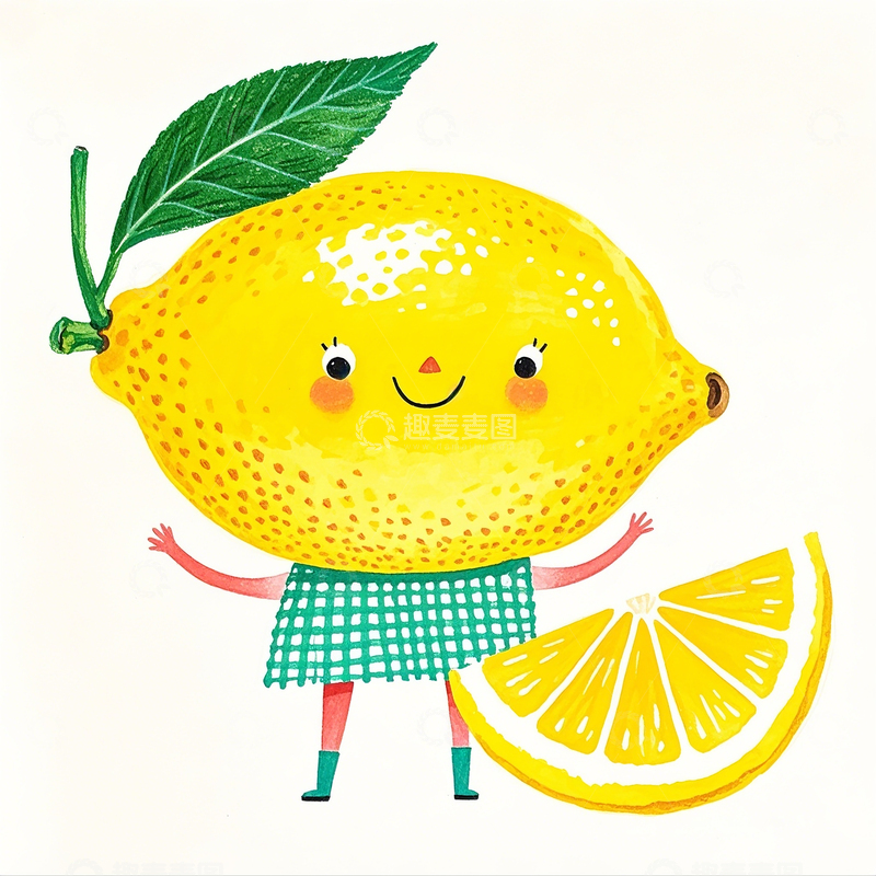 高清大图下载【趣麦麦图】卡通手绘彩铅柠檬插画素材