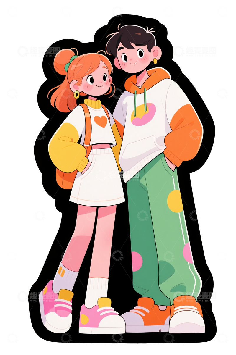 高清大图下载【趣麦麦图】卡通情侣免抠人物