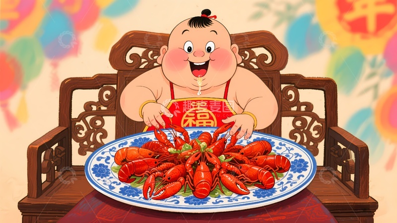 高清大图下载【趣麦麦图】吃货吃美味小龙虾