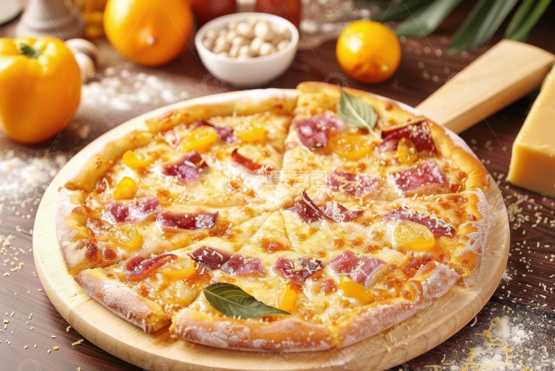 高清大图下载【趣麦麦图】一盘美味的火腿肠披萨