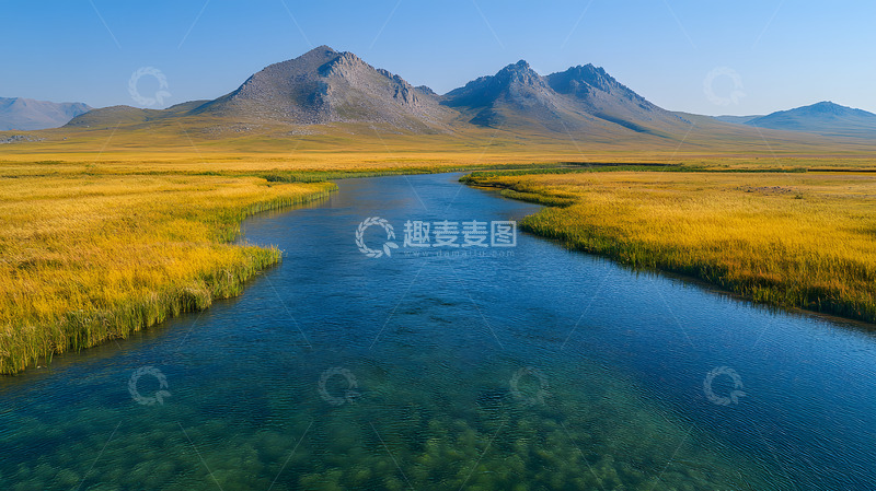 高清大图下载【趣麦麦图】秋日草原上的河流1