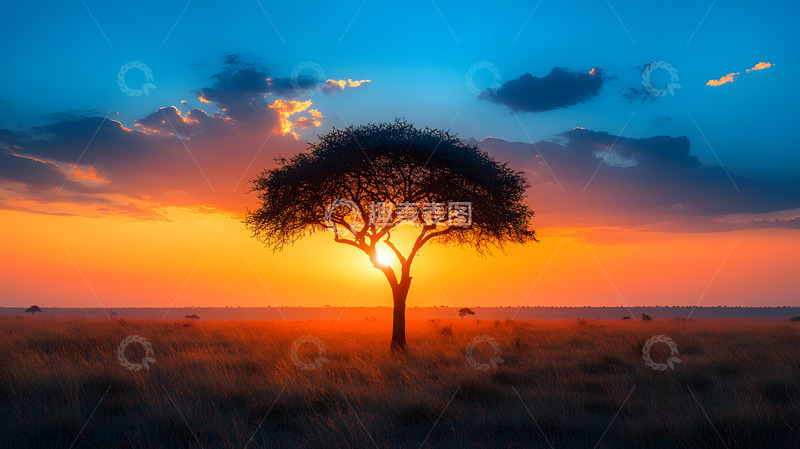 高清大图下载【趣麦麦图】夕阳晚霞下的一棵大树2
