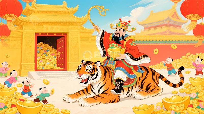 高清大图下载【趣麦麦图】财神赵公明年画
