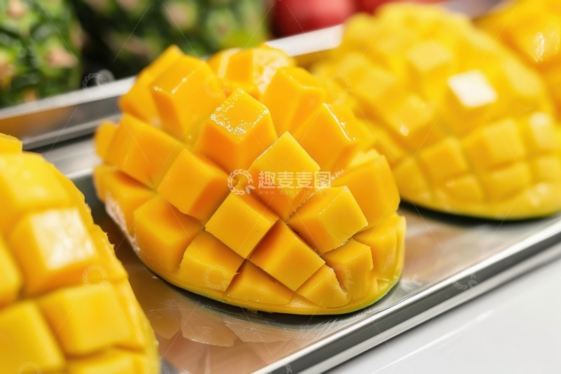 高清大图下载【趣麦麦图】放在案板上切开的芒果