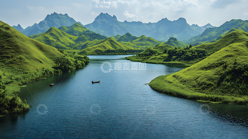 高清大图下载【趣麦麦图】绿色溪流河道1