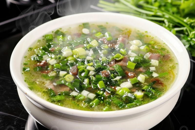 高清大图下载【趣麦麦图】美味的蒜苗羊肉汤