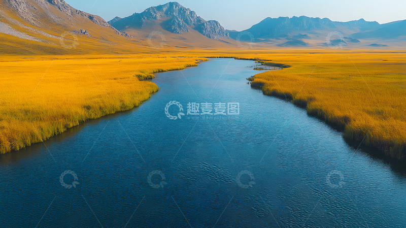 高清大图下载【趣麦麦图】秋日草原上的河流2